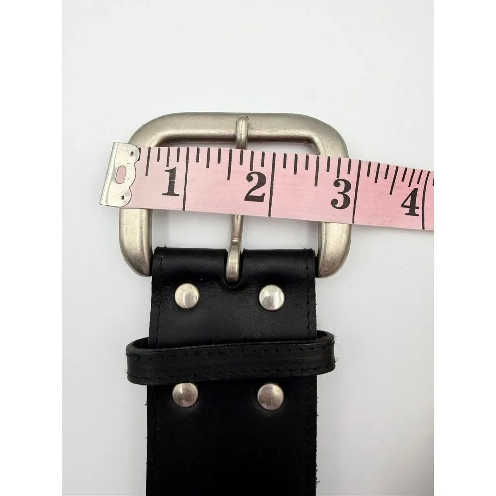 Vintage USA Made Black Leather Southwestern Concho Belt Boho Western Size Small